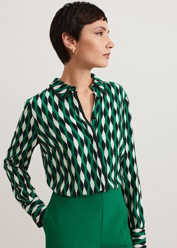 Phase Eight Rita Geo Print Shirts Green Canada | POXVCK-195